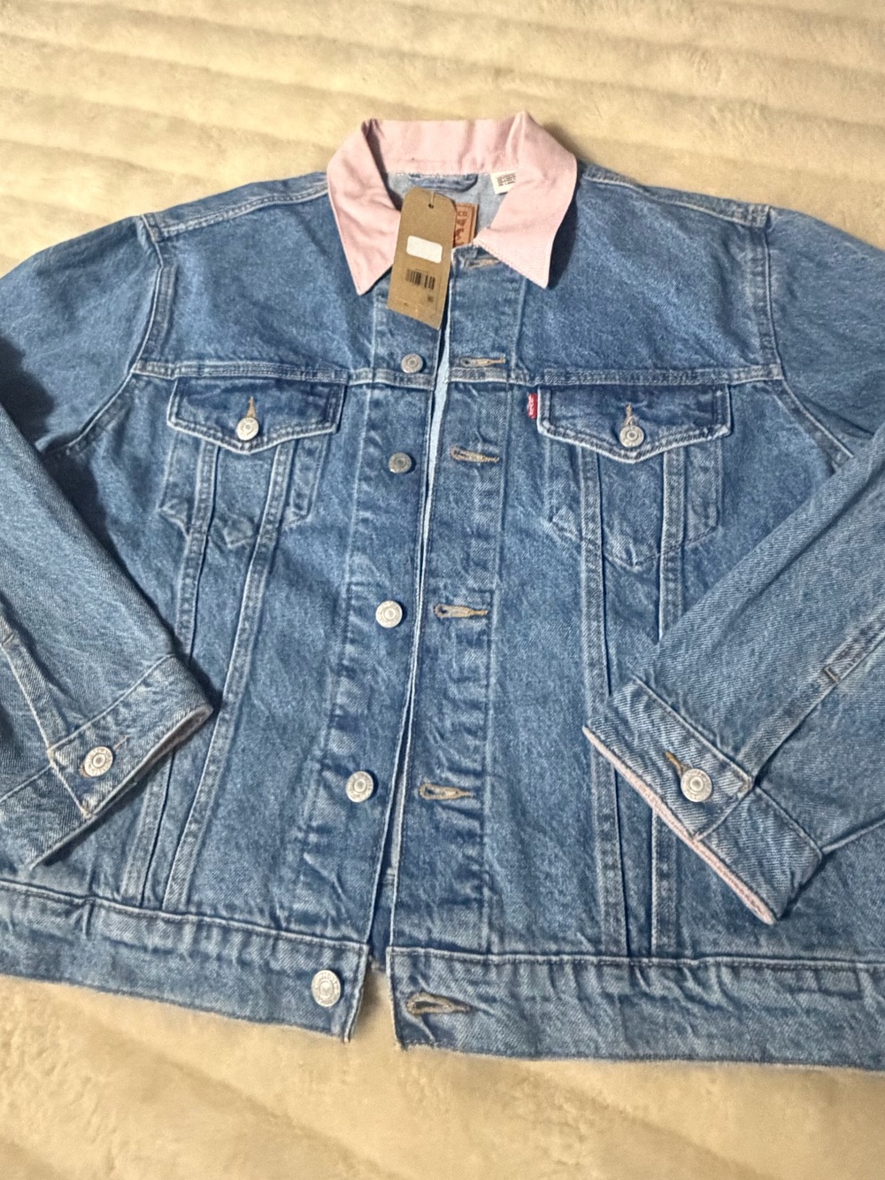 Levi's Blue Denim Jacket with Pink Collar